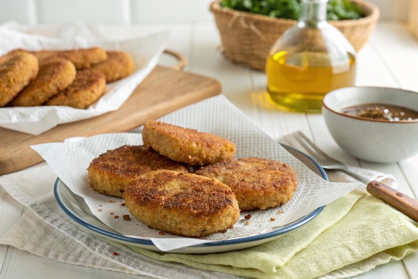 سرو کتلت در کنار ترشی و سبزی خوردن