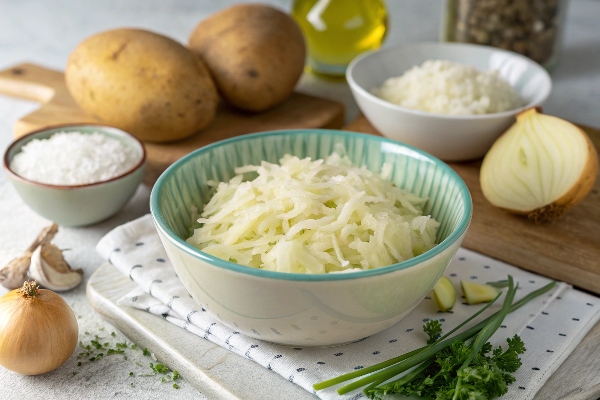 اماده کردن مواد پنکیک سیب زمینی