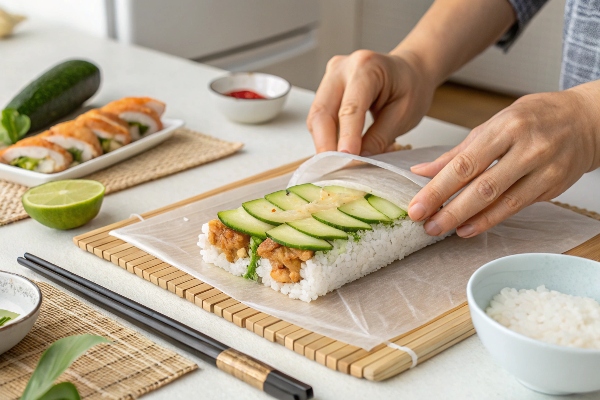 ترکیب و رول کردن سوشی با خیار