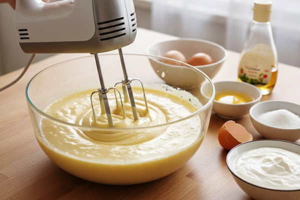 تهیه مایه کیک خیس زعفرانی با ماست