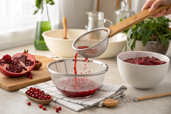 عبور تفاله انار از صافی برای تهیه رب انار 