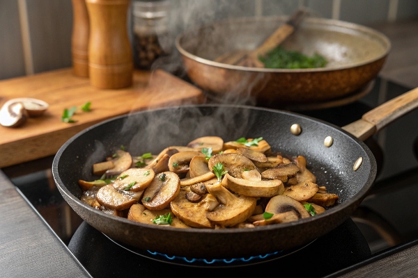 تفت دادن قارچ برای تهیه پاستا رژیمی