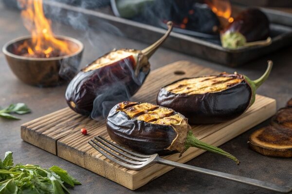 کباب کردن بادمجان‌ها برای تهیه کتلت بادمجان