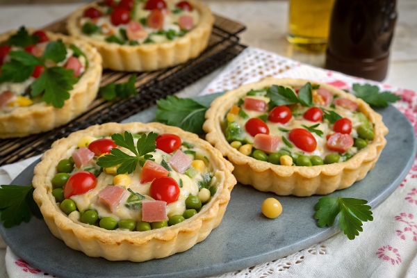 تارت الویه با تزئین گوجه و نخود