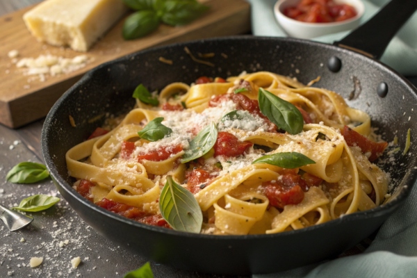 سرو پاستا با گوجه و سیر