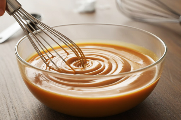 اضافه کردن مخلوط خامه و کارمل به ژلاتین حلشده