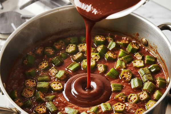 اضافه کردن تمبرهندی و بامیه‌ها به خورشت