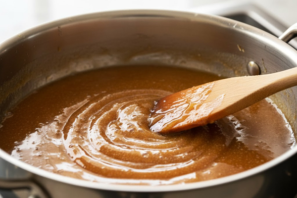 کاراملی کردن شکر برای تهیه خامه کاراملی