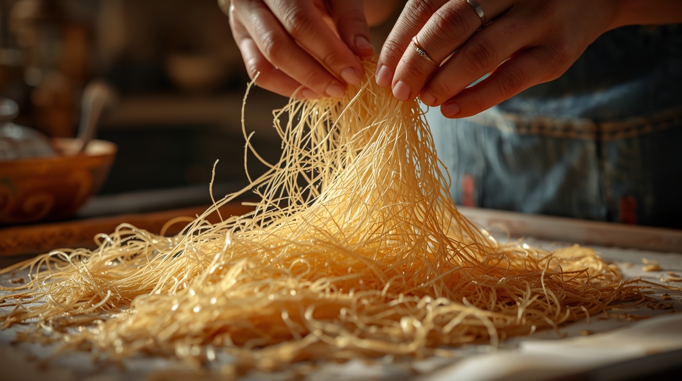 رشته های کادایف برای تهیه کنافه عربی 