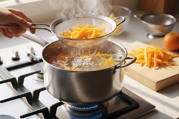 گرفتن تلخی خلال‌های پرتقال در تهیه مربا هویج با پرتقال