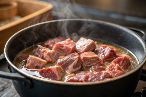 پخت گوشت برای تهیه واویشکا گوشت تکه ای