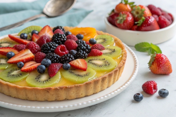 تارت میوه با کرم پاتیسیر با تزئین میوه های تازه