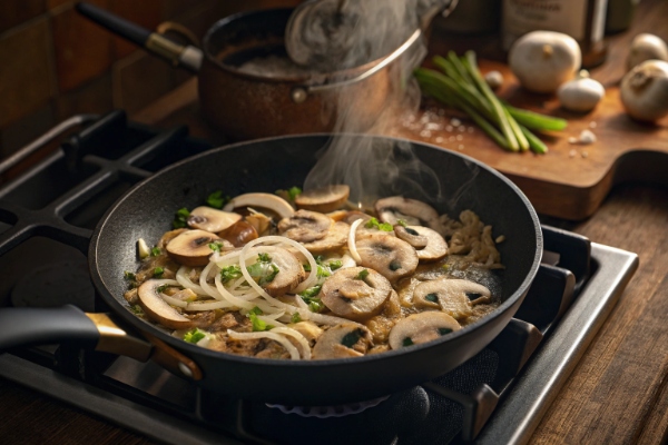 پخت قارچ پاستا بدون خامه