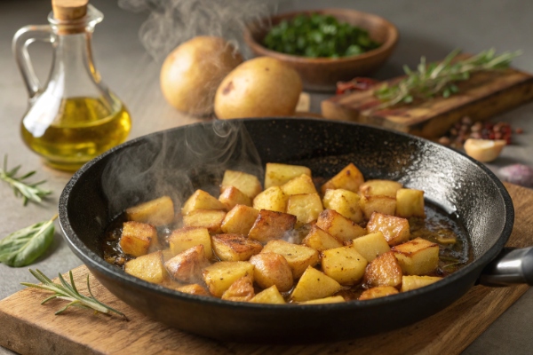 سرخ کردن سیبزمینی برای تهیه واویشکا گوشت تکه ای