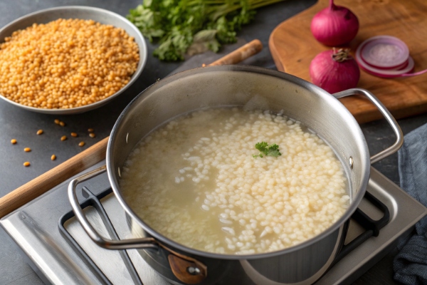 پخت برنج و ماش برای آش شلغم