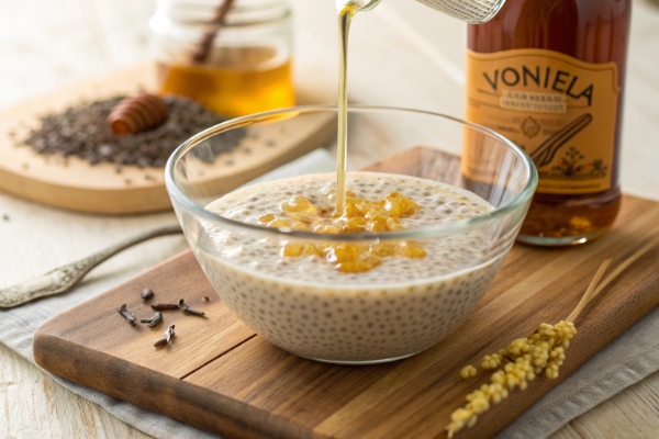 افزودن عسل به پودینگ چیا