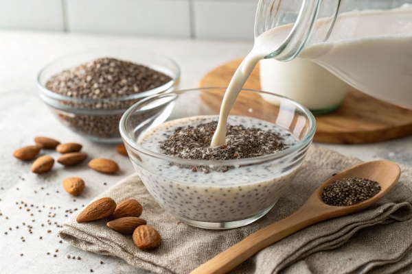 ترکیب دانه چیا و مایع پایه برای تهیه پودینگ دانه چیا