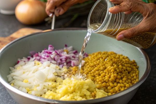 مخلوط کردن مواد میانی کتلت گیاهی