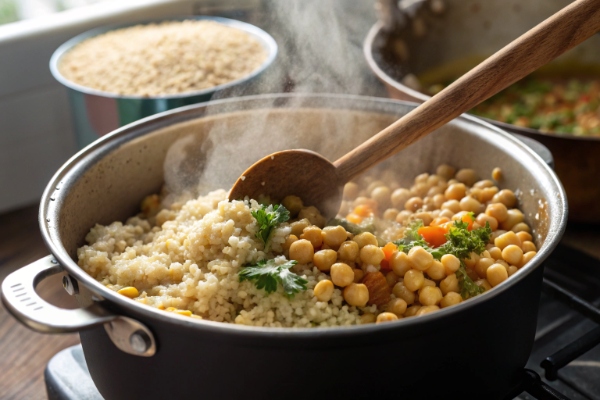 افزودن حبوبات و غلات برای تهیه آش شلغم با بلغور گندم