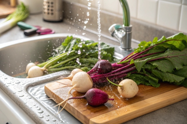 شستن شلغم برای ترشی