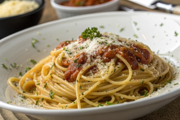 بشقاب ماکارونی با پنیر پارمسان