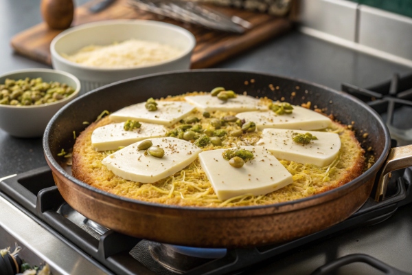 کنافه با پنیر موزارلا در حال پخت