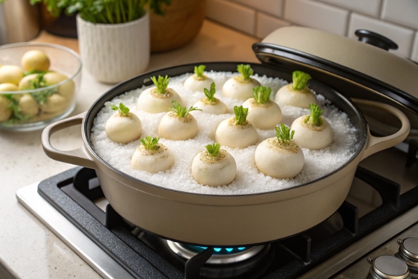 پخت شلغم روی نمک در قالمه