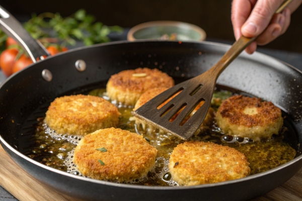 سرخ کردن کتلت گیاهی در تابه