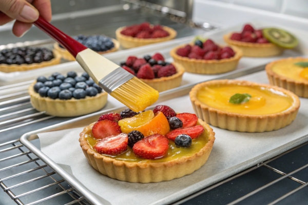 براق کردن میوهها با بریلو تارت میوه با کرم پاتیسیر