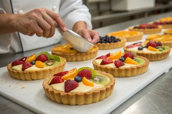 تزئین تارت میوه با میوه های تازه