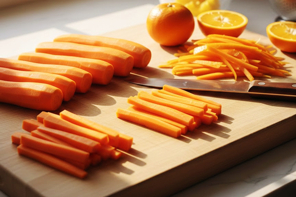 آماده کردن هویج و پرتقال در تهیه مربا هویج با پرتقال