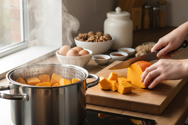 آماده کردن کدو حلوایی برای تهیه پوره