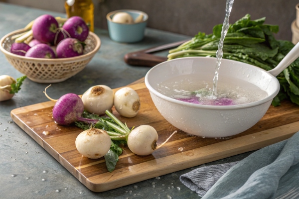 شستن شلغم برای تهیه شلغم پخته 