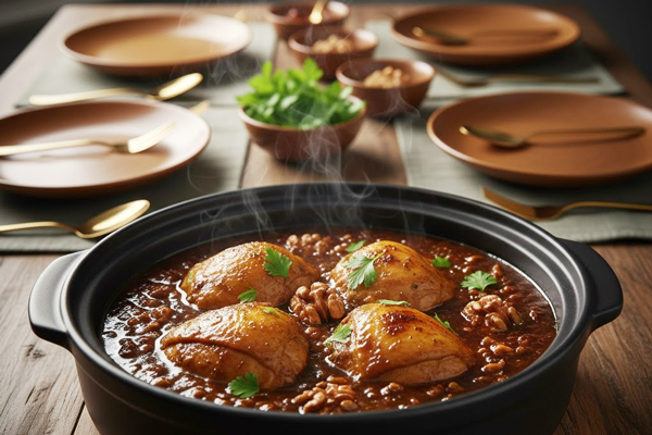 یک قابلمه خورشت فسنجان با مرغ برای ۴ نفر