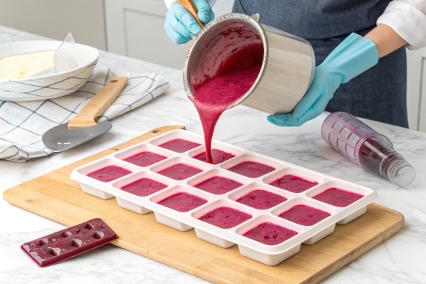 ریختن ژله در قالب برای تهیه دسر لبو