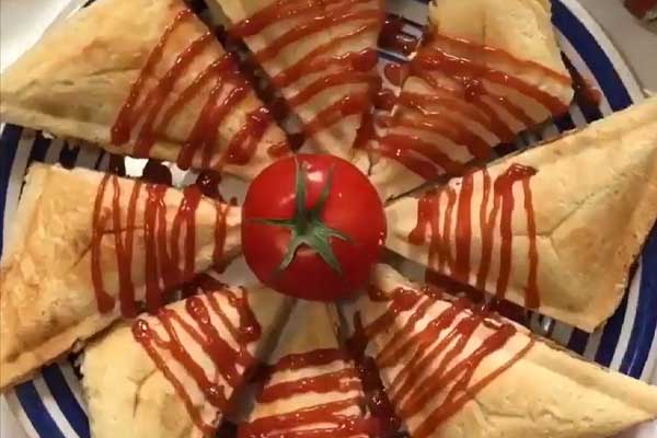 اسنک مرغ و قارچ با تزئین سس کچاپ