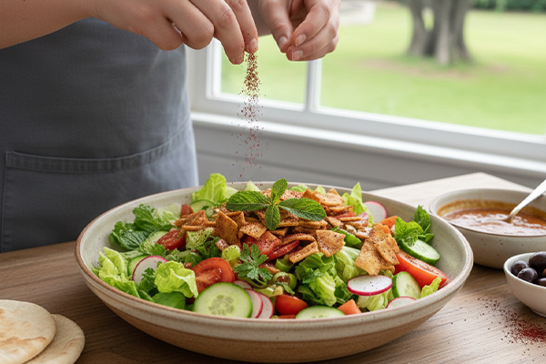 اضافه کردن ادویه به سالاد فتوش