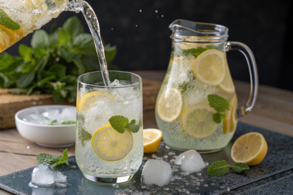  افزودن آب گازدار و سرو به موهیتو