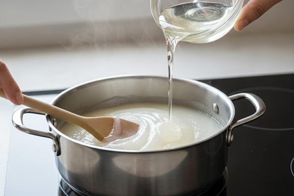 افزودن نشاسته، جوهر لیمو و پودر ژلاتین برای تهیه باسلوق