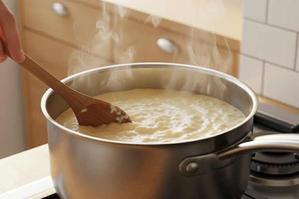 افزودن برنج پخته به مخلوط شیر برنج ترکیه ای