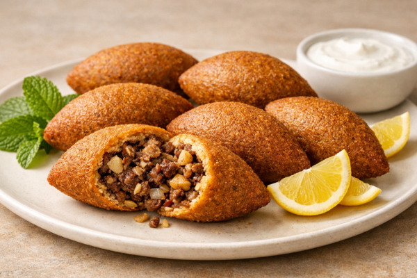 سرو یک بشقاب کبه عربی در کنار ماست 