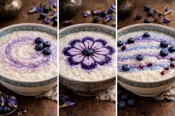 تزئین شیربرنج با بلوبری