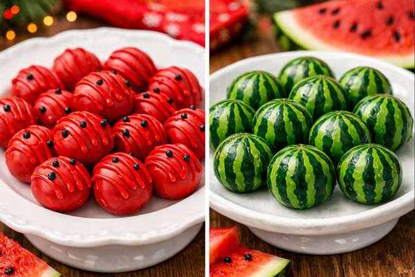 تزئین شکلات هندوانه‌ای یلدایی