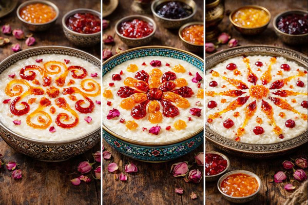 تزئین شیربرنج با مارمالاد و مربا