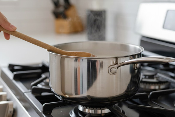 حرارت دادن شیر، خامه، ژلاتین و شکر در تهیه پاناکوتا هندوانه