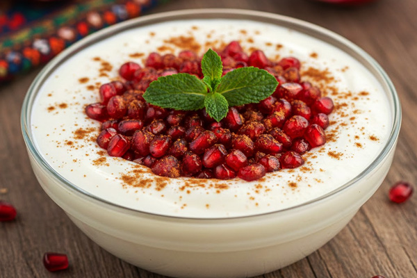 دسر یلدایی ماست و انار و دارچین