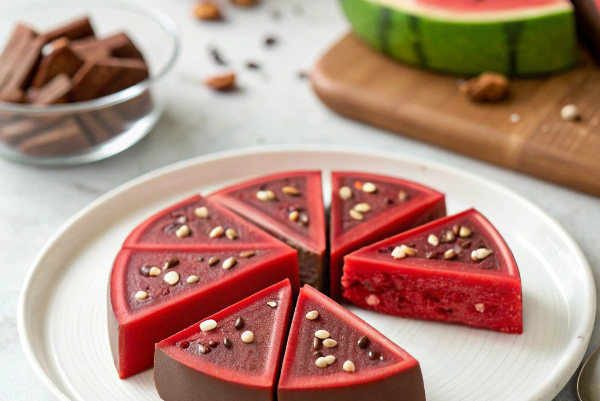 شکلات هندوانه ای یلدایی با شیر عسلی