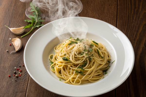 یک بشقاب اسپاگتی سبزیجات