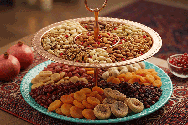 تزیین آجیل در سینی طبقاتی