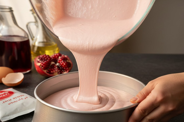 پخت کیک یلدایی با سس و پودر ژله انار